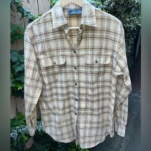 Liz wear Gold Plaid Button-Up Shirt